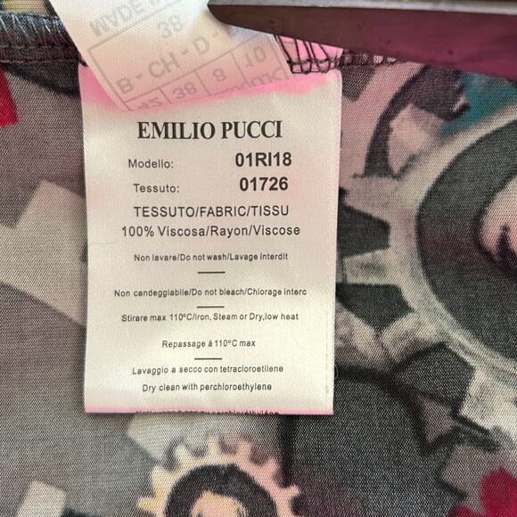 Emilio Pucci Steampunk Gears Print Dress Gray Turquoise Pink IT 42 / US 8 - Picture 8 of 9